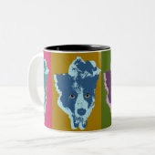 Border Collie Stare Pop Art Zweifarbige Tasse (Vorderseite Links)