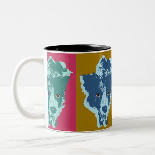 Border Collie Stare Pop Art Zweifarbige Tasse (Links)