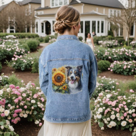 Border Collie Sunflower Dog Lover Denim Jacket Jeansjacke