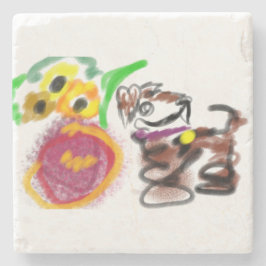 Border Collie sunflowers  Steinuntersetzer