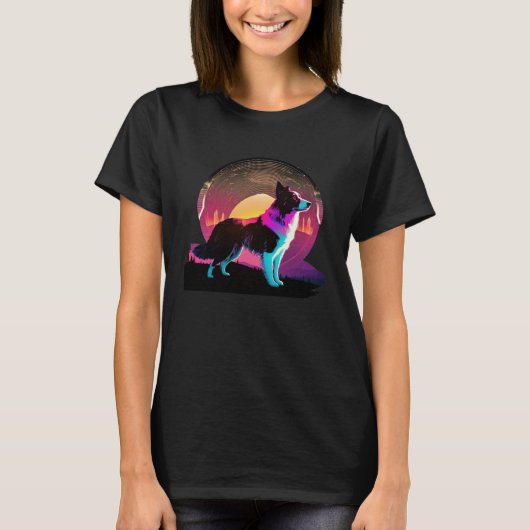 Border Collie Synthwave 80er Retrowave-Ästhetik T-Shirt (Vorderseite)
