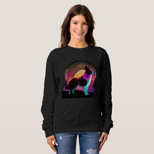 Border Collie Synthwave 80s Retrowave Aesthetic Sweatshirt (Vorne ganz)