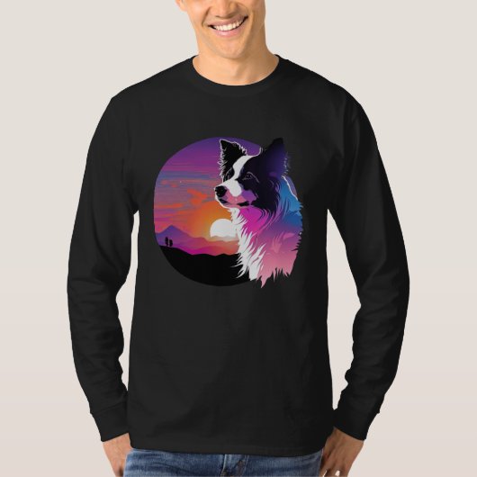 Border Collie Synthwave 80s Retrowave Aesthetic T-Shirt (Vorderseite)