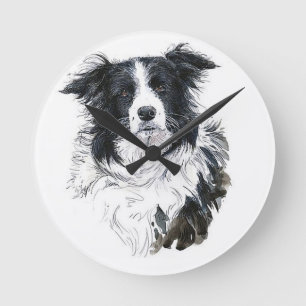 Border-Collie-Uhr Runde Wanduhr