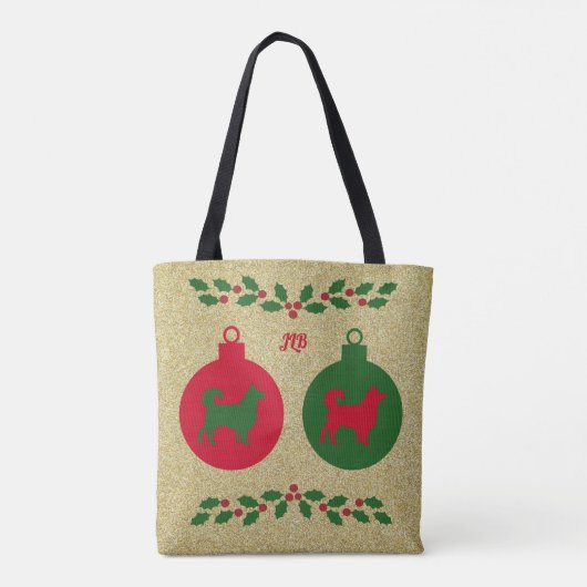 Border Collie und Holly Christmas Tote Tag Tasche (Rückseite)