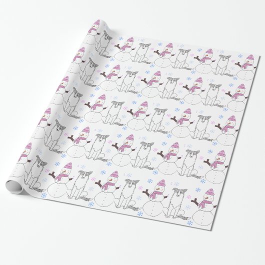 Border-Collie und Schneemann Geschenkpapier (Ungerollt)