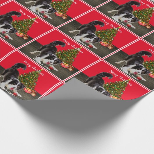 Border Collie und Weihnachtsbaum Geschenkpapier (Ecke)