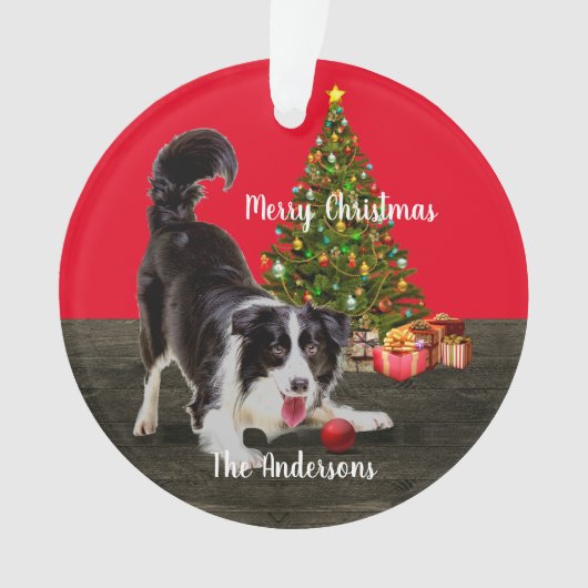 Border Collie und Weihnachtsbaum Ornament (Vorderseite)
