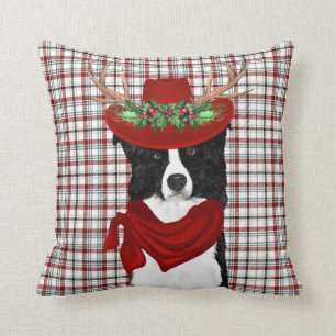 Border Collie und Western Karierter Weihnachtshund Kissen