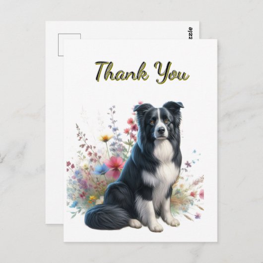 Border Collie und Wildblumen Vielen Dank Postcard Postkarte (Vorne/Hinten)