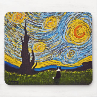 Border-Collie unter einem Van- Goghhimmel Mousepad