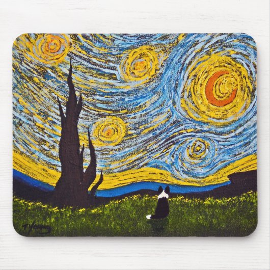 Border-Collie unter einem Van- Goghhimmel Mousepad (Vorne)