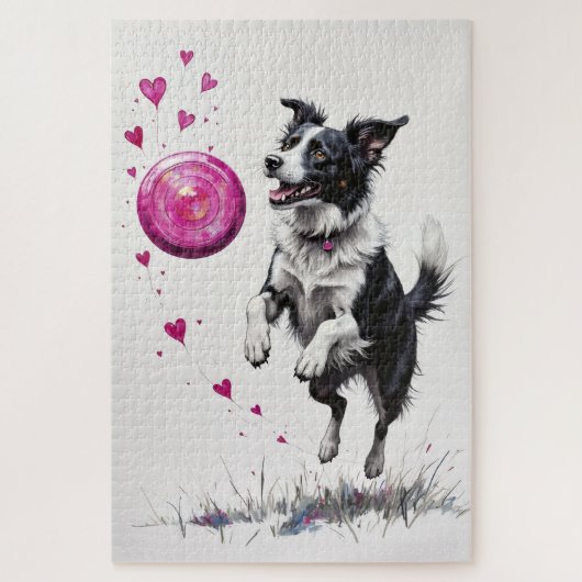 Border Collie Valentine's Day Heart Disc Catch Puzzle (Vertikal)