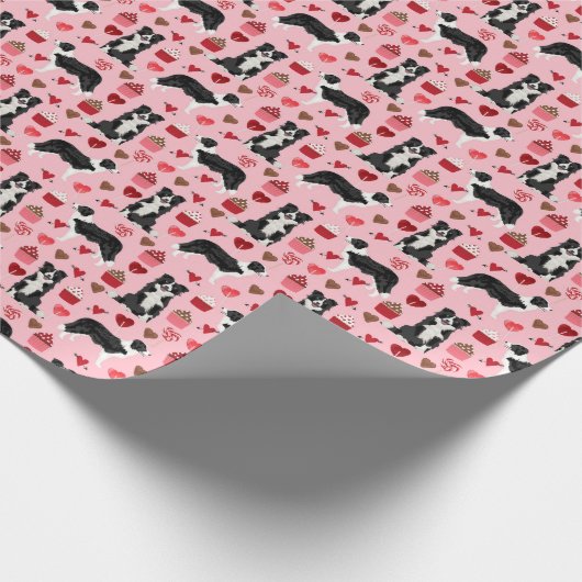 Border Collie Valentines Liebe Geschenk Wraps Geschenkpapier (Ecke)