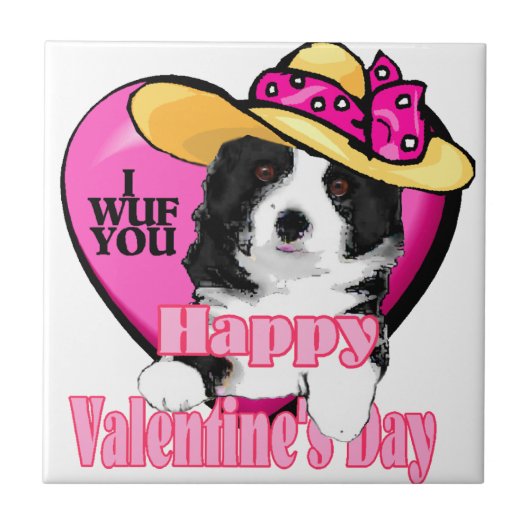 Border Collie Valentinstag Fliese (Vorderseite)