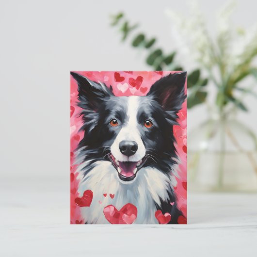 Border Collie Valentinstag Postkarte (Stehend Vorderseite)