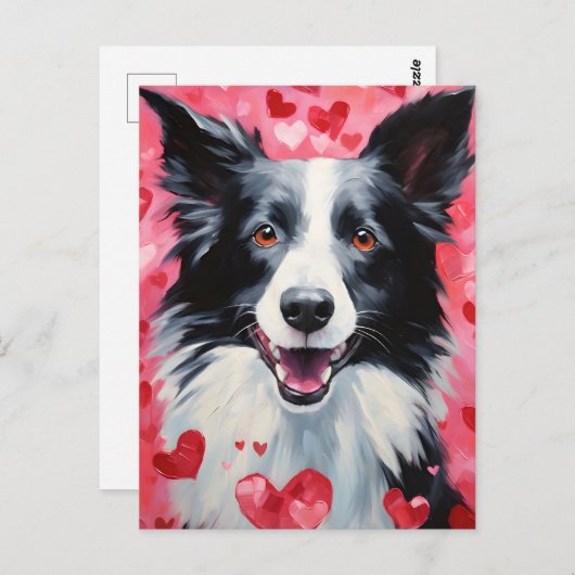 Border Collie Valentinstag Postkarte (Vorne/Hinten)