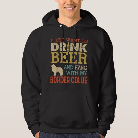 Border Collie Vater Drink Bier Hang mit Hund Funny Hoodie (Vorderseite)