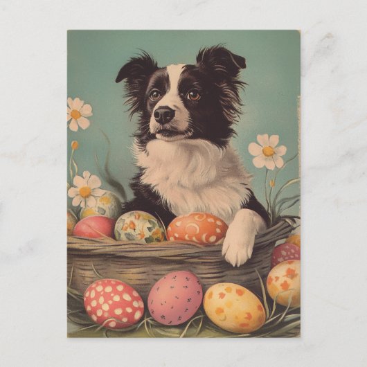 Border Collie Vintag Ostern Postkarte (Vorderseite)