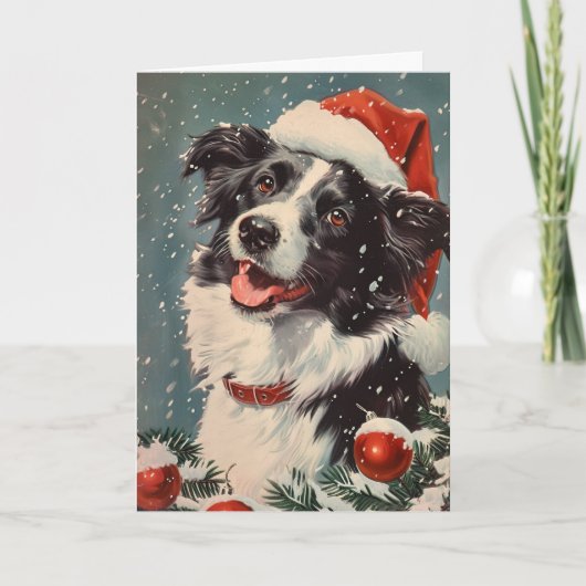 Border Collie Vintag personalisiert Weihnachten (Vorderseite)