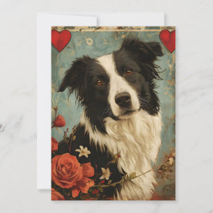Border Collie Vintag Valentinstag Feiertagskarte