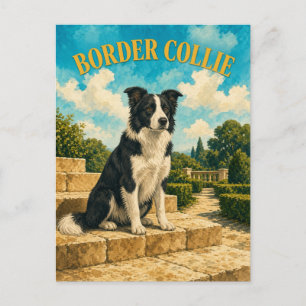 Border Collie, Vintage Wasserfarben-Hundekunst Postkarte