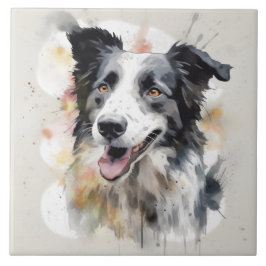 Border Collie Watercolor Hunde Kunst Fliese
