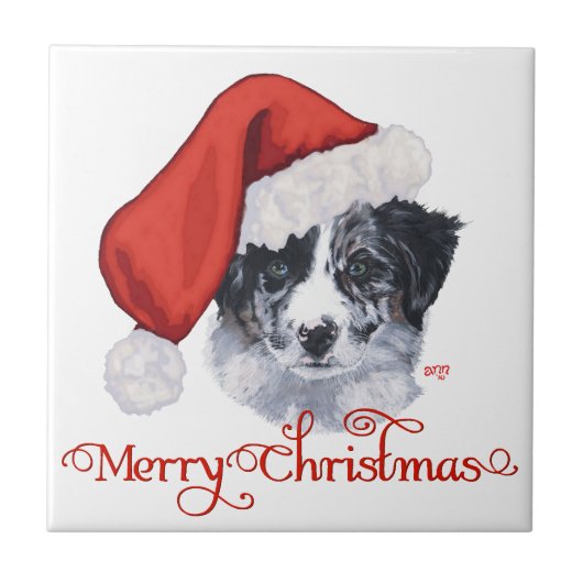 Border Collie Weihnachten Fliese (Vorderseite)