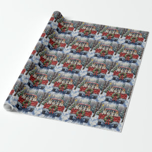 Border Collie Weihnachten Rotes Lastwagen Ferien Geschenkpapier