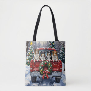Border Collie Weihnachten Rotes Lastwagen Ferien Tasche