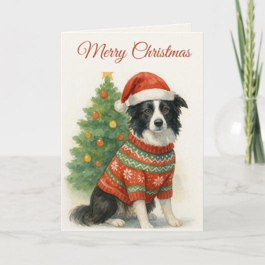 Border Collie Weihnachten Santa Hut & Baum (Vorderseite)