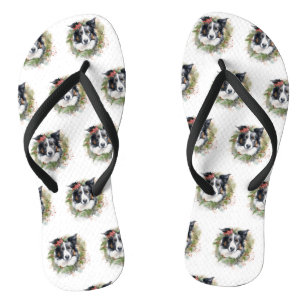 Border Collie Weihnachts-Kranz Festlicher Hund Badesandalen