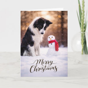 Border Collie Weihnachts-Schneemann Karte