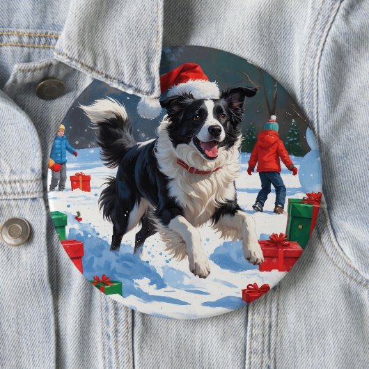 Border Collie Weihnachts-Schneeszene Button (Beispiel)