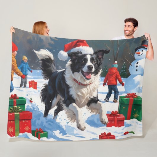 Border Collie Weihnachts-Schneeszene Fleecedecke (Beispiel)