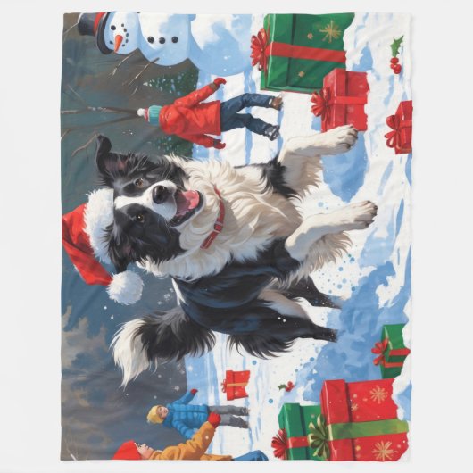 Border Collie Weihnachts-Schneeszene Fleecedecke (Vorderseite)