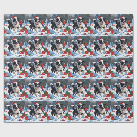 Border Collie Weihnachts-Schneeszene Geschenkpapier (Flach)