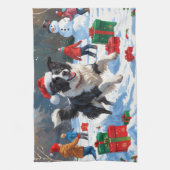 Border Collie Weihnachts-Schneeszene Geschirrtuch (Vertikal)