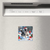 Border Collie Weihnachts-Schneeszene Magnet (In Situ (Geschirrspüler))