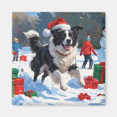 Border Collie Weihnachts-Schneeszene Magnet (Vorne)