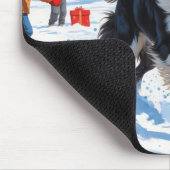 Border Collie Weihnachts-Schneeszene Mousepad (Ecke)