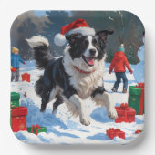 Border Collie Weihnachts-Schneeszene Pappteller (Vorderseite)