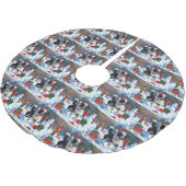 Border Collie Weihnachts-Schneeszene Polyester Weihnachtsbaumdecke (Schrägansicht)