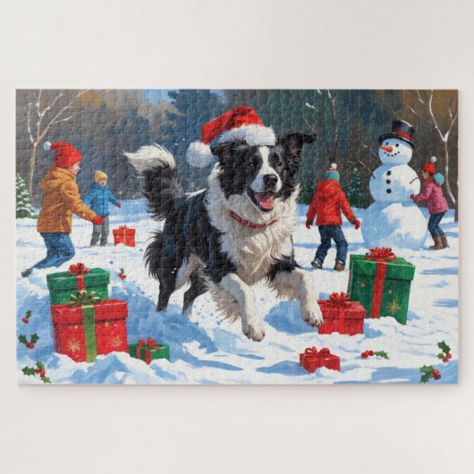 Border Collie Weihnachts-Schneeszene Puzzle (Horizontal)
