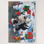 Border Collie Weihnachts-Schneeszene Puzzle (Vertikal)