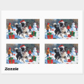 Border Collie Weihnachts-Schneeszene Rechteckiger Aufkleber (Blatt)