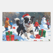 Border Collie Weihnachts-Schneeszene Rechteckiger Aufkleber (Vorderseite)