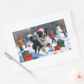 Border Collie Weihnachts-Schneeszene Rechteckiger Aufkleber (Umschlag)