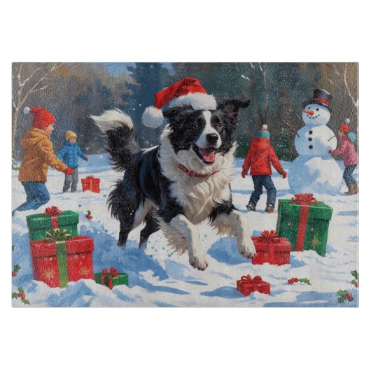 Border Collie Weihnachts-Schneeszene Schneidebrett (Vorderseite)
