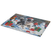 Border Collie Weihnachts-Schneeszene Schneidebrett (Ecke)
